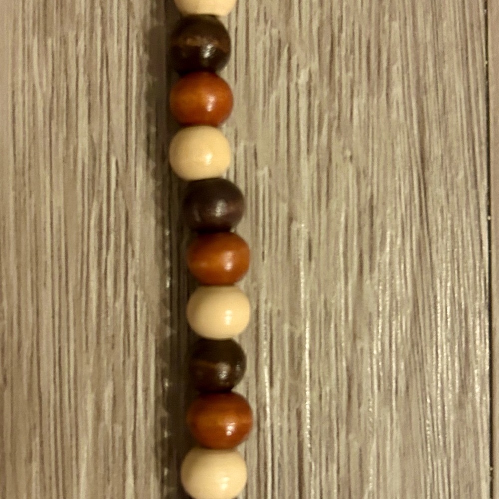 Beaded Wood Lanyard, 16in., Neutral Colors, NWOT